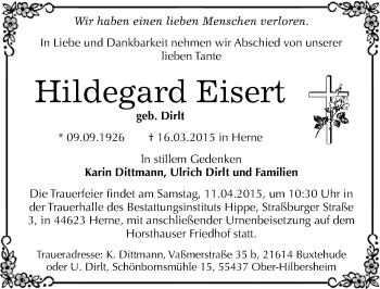 Traueranzeige von Hildegard Eisert von Mitteldeutsche Zeitung Wittenberg