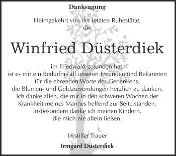 Traueranzeige von Winfried Düsterdiek von WVG - Wochenspiegel Quedlinburg