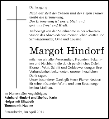Traueranzeige von Margot Hindorf von Mitteldeutsche Zeitung Merseburg/Querfurt