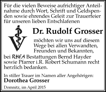 Traueranzeige von Rudolf Grosser von Mitteldeutsche Zeitung Halle/Saalkreis