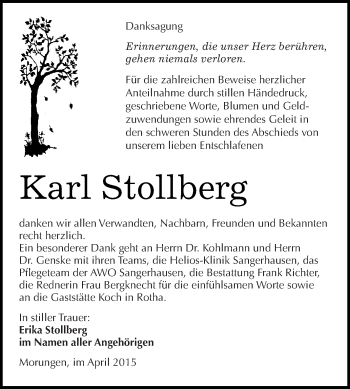 Traueranzeige von Karl Stollberg von Super Sonntag SGH Mansf. Land