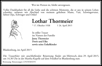 Traueranzeige von Lothar Thormeier von Mitteldeutsche Zeitung Quedlinburg