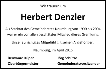 Traueranzeige von Herbert Denzler von Mitteldeutsche Zeitung Naumburg/Nebra