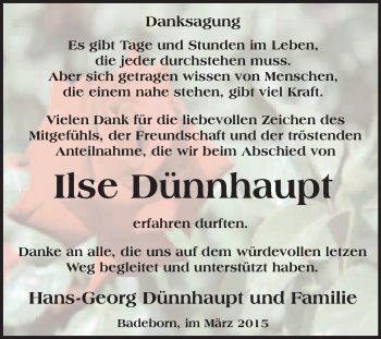 Traueranzeige von Ilse Dünnhaupt von WVG - Wochenspiegel Quedlinburg
