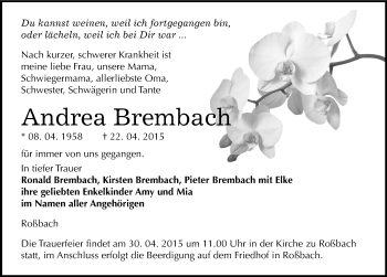 Traueranzeige von Andrea Brembach von Mitteldeutsche Zeitung Naumburg/Nebra