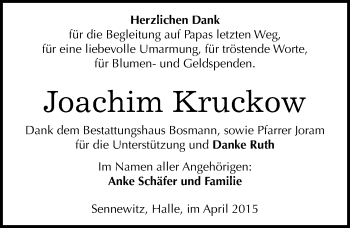 Traueranzeige von Joachim Kruckow von Mitteldeutsche Zeitung Halle/Saalkreis