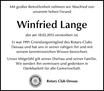 Traueranzeige von Winfried Lange von Mitteldeutsche Zeitung Dessau-Roßlau