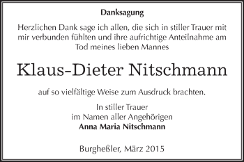 Traueranzeige von Klaus-Dieter Nitschmann von WVG - Wochenspiegel NMB / WSF / ZTZ