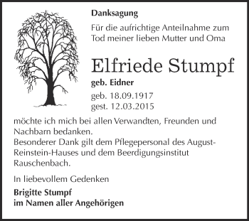 Traueranzeige von Elfriede Stumpf von WVG - Wochenspiegel NMB / WSF / ZTZ