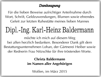 Traueranzeige von Karl-Heinz Baldermann von Mitteldeutsche Zeitung Bitterfeld