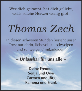 Traueranzeige von Thomas Zech von Super Sonntag Bernburg