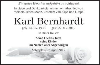 Traueranzeige von Karl Bernhardt von Mitteldeutsche Zeitung Merseburg/Querfurt