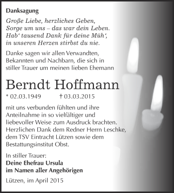 Traueranzeige von Berndt Hoffmann von Super Sonntag Merseburg