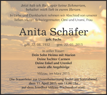 Traueranzeige von Anita Schäfer von Super Sonntag Merseburg