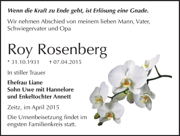 Traueranzeige von Roy Rosenberg von Mitteldeutsche Zeitung Zeitz