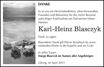 Traueranzeige von Karl-Heinz Blasczyk von Mitteldeutsche Zeitung Köthen