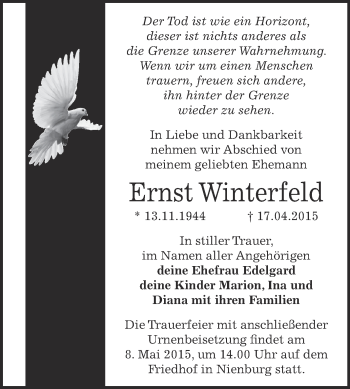 Traueranzeige von Ernst Winterfeld von Super Sonntag Bernburg