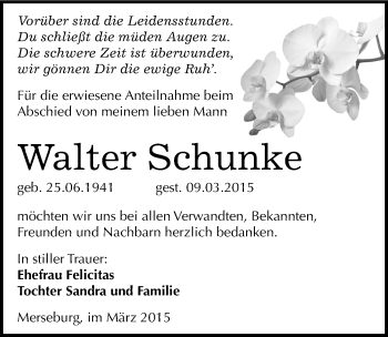 Traueranzeige von Walter Schunke von Mitteldeutsche Zeitung Merseburg/Querfurt