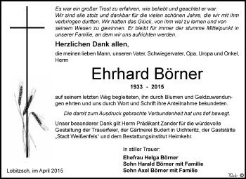 Traueranzeige von Ehrhard Börner von WVG - Wochenspiegel NMB / WSF / ZTZ