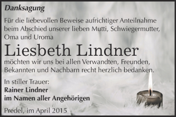 Traueranzeige von Liesbeth Lindner von Super Sonntag Zeitz