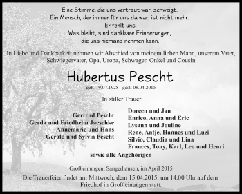 Traueranzeige von Hubertus Pescht von Super Sonntag SGH Mansf. Land