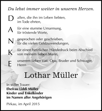 Traueranzeige von Lothar Müller von Mitteldeutsche Zeitung