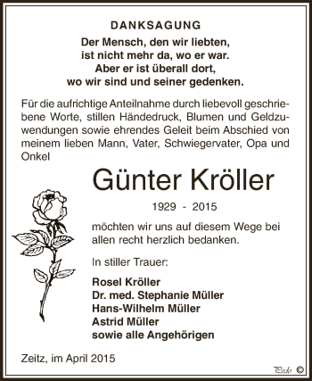 Traueranzeige von Günter Kröller von Super Sonntag Zeitz