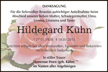 Traueranzeige von Hildegard Kühn von Super Sonntag Zeitz