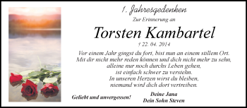 Traueranzeige von Torsten Kambartel von WVG - Wochenspiegel Dessau / Köthen