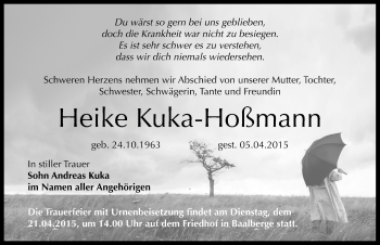 Traueranzeige von Heike Kuka-Hoßmann von Mitteldeutsche Zeitung Bernburg