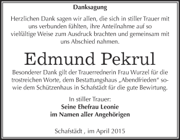 Traueranzeige von Edmund Pekrul von WVG - Wochenspiegel Merseburg