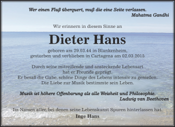 Traueranzeige von Dieter Hans von Super Sonntag SGH Mansf. Land