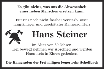 Traueranzeige von Hans Steiner von Super Sonntag Zeitz