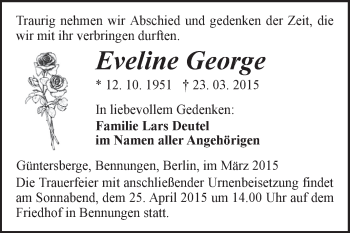 Traueranzeige von Eveline George von WVG - Wochenspiegel SGH