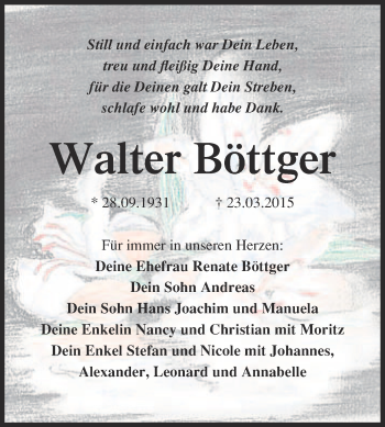 Traueranzeige von Walter Böttger von WVG - Wochenspiegel NMB / WSF / ZTZ