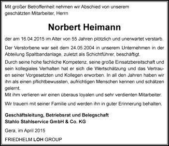 Traueranzeige von Norbert Heimann von Mitteldeutsche Zeitung Zeitz