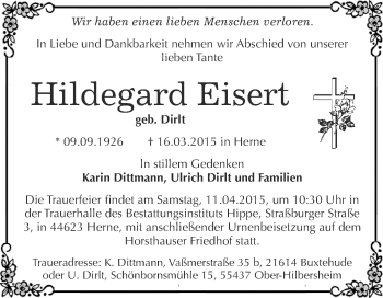 Traueranzeige von Hildegard Eisert von Super Sonntag Wittenberg