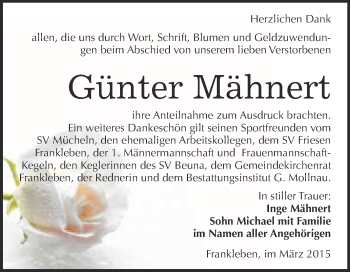 Traueranzeige von Günter Mähnert von WVG - Wochenspiegel Merseburg