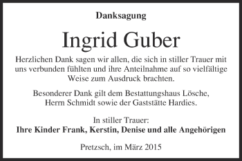 Traueranzeige von Ingrid Guber von WVG - Wochenspiegel Wittenberg