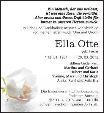 Traueranzeige von Ella Otte von Mitteldeutsche Zeitung Bitterfeld
