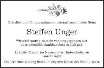 Traueranzeige von Steffen Unger von Super Sonntag Bernburg