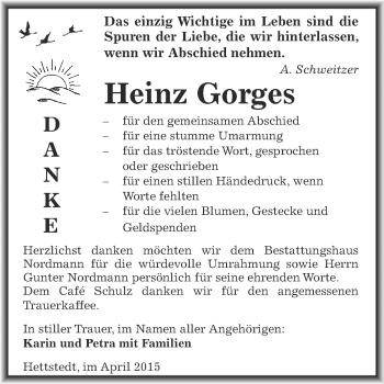 Traueranzeige von Heinz Gorges von Super Sonntag SGH Mansf. Land