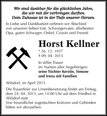 Traueranzeige von Horst Kellner von Mitteldeutsche Zeitung Mansfelder Land