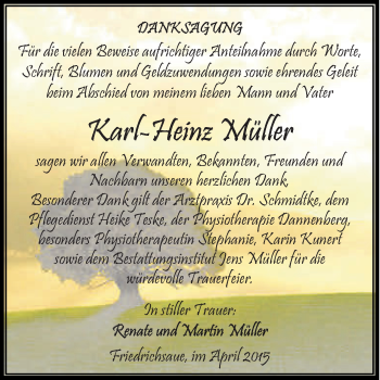 Traueranzeige von Karl-Heinz Müller von Super Sonntag Aschersleben