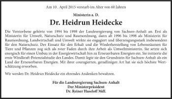 Traueranzeige von Heidrun Heidecke von Mitteldeutsche Zeitung