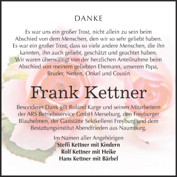 Traueranzeige von Frank Kettner von WVG - Wochenspiegel NMB / WSF / ZTZ