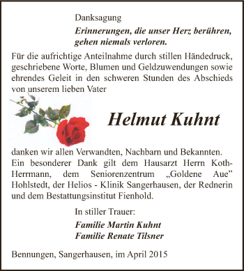 Traueranzeige von Helmut Kuhnt von Super Sonntag SGH Mansf. Land