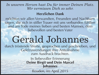Traueranzeige von Gerald Johannes von Mitteldeutsche Zeitung Wittenberg