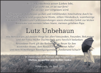 Traueranzeige von Lutz Unbehaun von WVG - Wochenspiegel Wittenberg