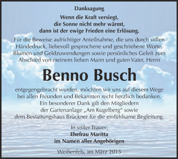 Traueranzeige von Benno Busch von WVG - Wochenspiegel NMB / WSF / ZTZ